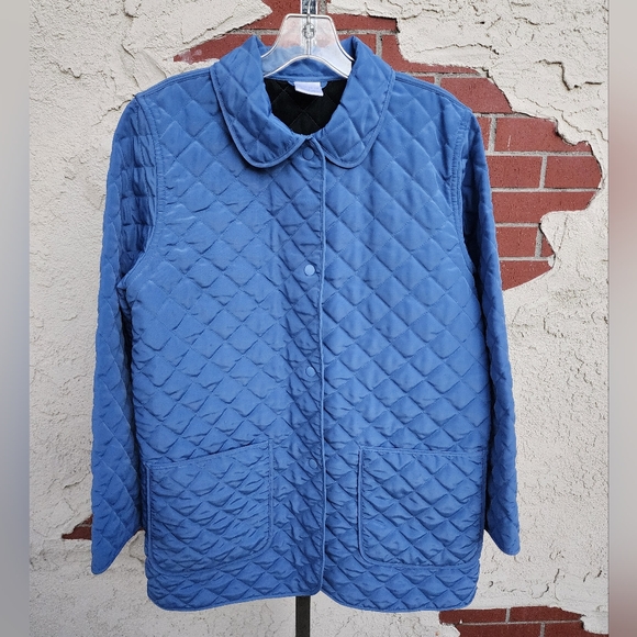 SMALL women AVON blue quilted jacket long sleeve collar snap buttons lightweight - Picture 5 of 16